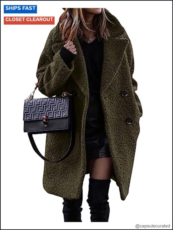 Jackets & Blazers - Women's Faux Fur Coat Sherpa Jacket Double-Breasted Notched Lapel Long Sleeve